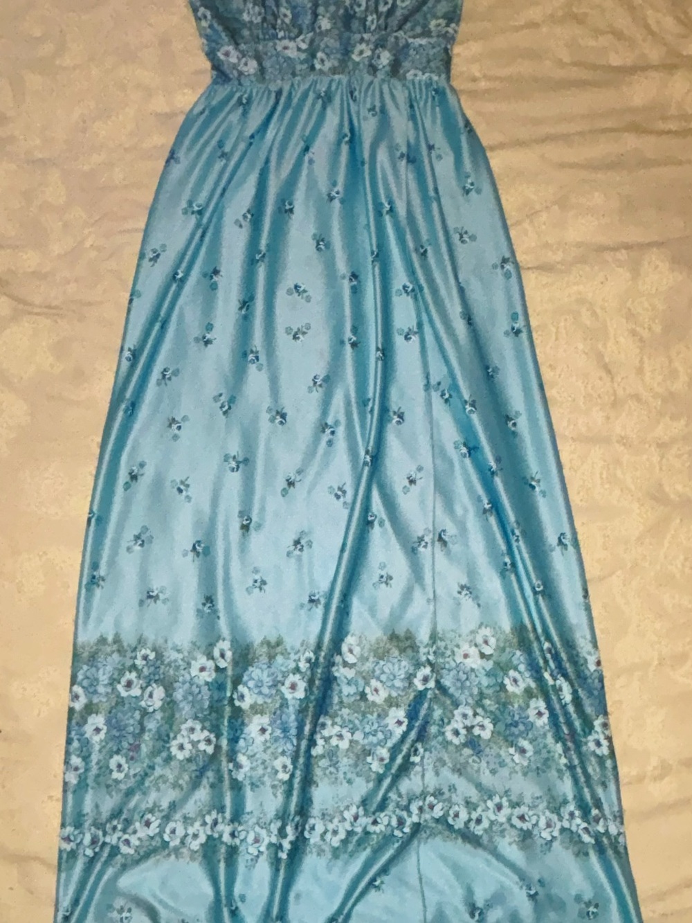 Vintage 70s Blue Floral Maxi Dress